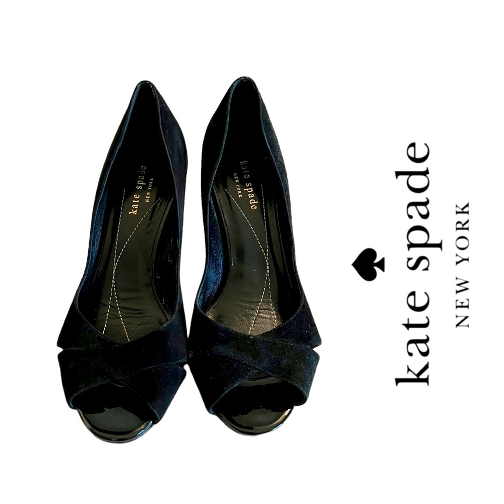 Kate Spade Black Suede Cross Strap Peep-Toe Pumps 7.5